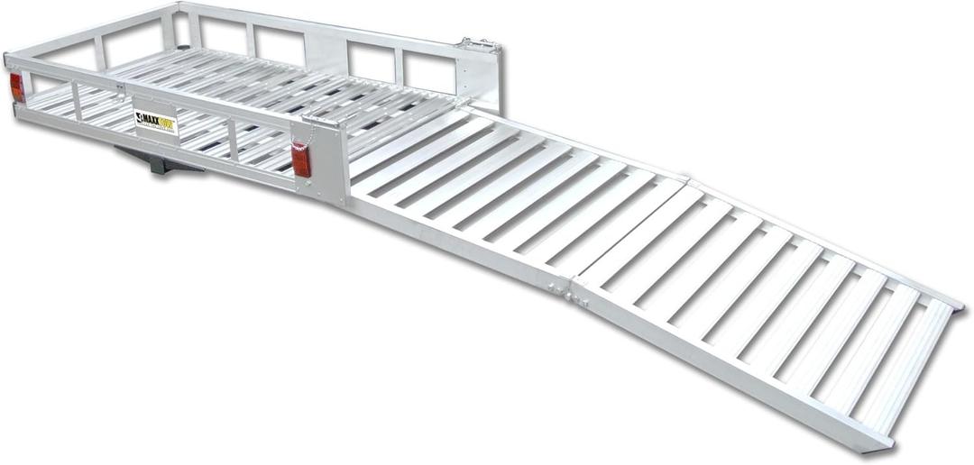 MaxxHaul 70275 Aluminum Cargo Carrier with 60" Folding Ramp  53.5" x 29.75" Hitch Mount Mobility Scooter and Wheelchair Carrier, 500 lbs Capacity, Fits 2" Class III/IV Receiver
