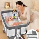 4-in-1 Baby Bassinets Bedside Sleeper, Bedside Bassinet with Wheels, 6-Height Adjustable Bassinet with Soft Mattress, Mosquito Net, Soothing Toy for Newborns & Infants(Grey)