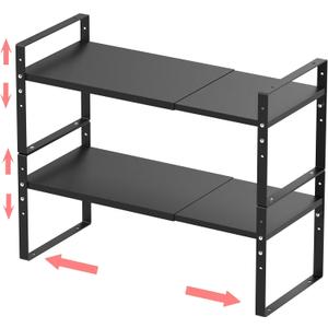 Expandable Stackable Spice Rack Cabinet Shelf Organizer in Cabinets Shelves Kitchen Cupboard Organization Stack up Racks Pantry Countertop Storage Large/Black 2 Packs (L:10.04"D x 16.6"W x 5.75"H)