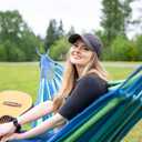 SUNCREAT Portable Outdoor Hammock with Stand Included, Double Hammock with Stand for Outside, Blue & Green Stripes