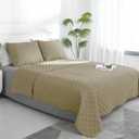 Easy-Going Full/Queen Size Reversible Quilt Set with 1 Quilt and 2 Pillow Shams, Soft Bed Quilt Cover, Water Resistant Lightweight Microfiber Bedspread, Stain Resistant, Beige/Beige