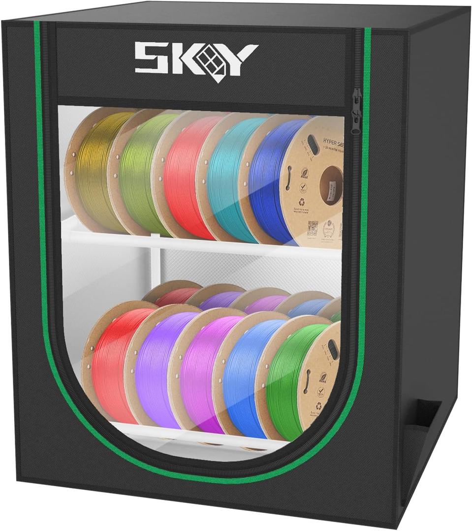 Skouphy 3D Printer Filament Storage Box - 2 Tiers Metal Filament Storage Rack with Cloth Cover,- 3D Filament Holder for Home, Office Workshop, Studio 20 Rolls - Black