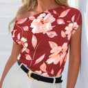 Zenlonr Womens Off The Shoulder Tops 2026 Summer Casual Short Sleeve T Shirts Boho Floral Blouse Trendy Going Out Tops (M)