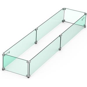 Skyflame Fire Pit Table Glass Wind Guard - 54" x 12", Thick Linear Heat-Resistant Tempered Glass Flame Shields with Hard Aluminum Corner Brackets and Rubber Feet for Propane, Gas, Outdoor