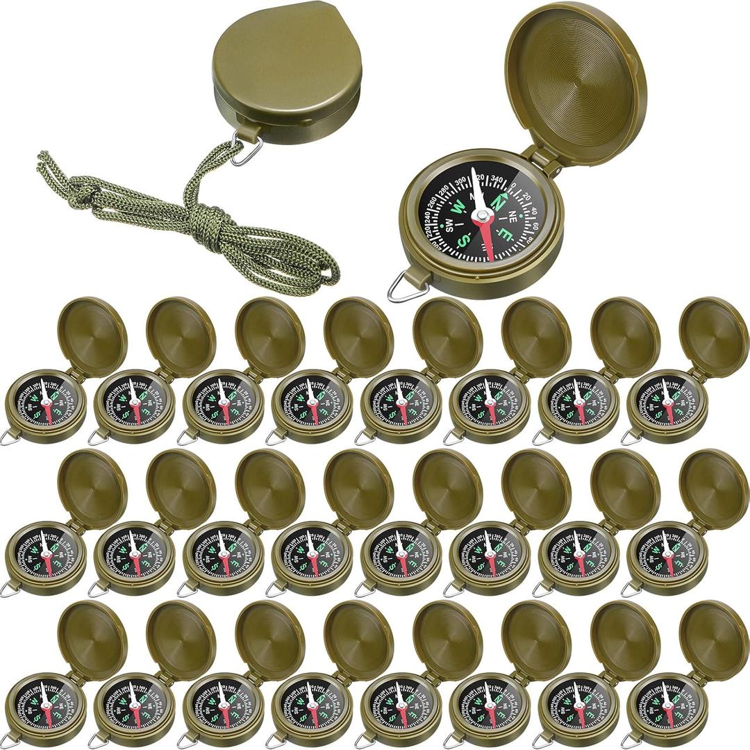 JaGely 24 Pcs Compass for Kids Bulk Gift for Christmas Pocket Compass with Hanging Rope Military Survival for Outdoor Hiking Camping Hunting Climbing