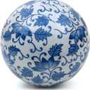 Red Lantern 6" Large Decorative Porcelain Ball, Blue Leaves
