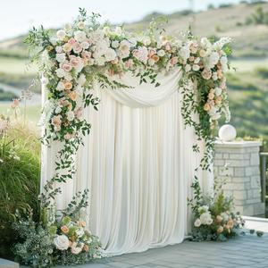 Gallety Ivory Backdrop Curtain for Wedding, Photo Backdrop Curtain for Bridal Shower Decorations - 10FT x 10FT Ivory Backdrop Fabric with Rod Pockets for Celebration,Birthday Party,Graduations Decor (W5' x H10'(2 panels))
