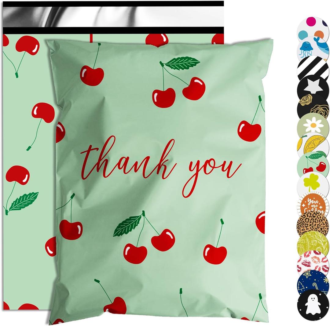 Thank You Poly Mailer 10x13 Inch 100 Pcs, Waterproof and Tear-Resistant Shipping Bags for Clothing, Strong Mailing Bags with Self-Seal, Cute Packaging Bags for Small Business - Cherry