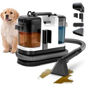 Portable Spot Cleaner Machine for Carpet and Upholstery - 18Kpa Carpet Cleaner with Dual BrushHeads, Easy Move, Cleaning Machine for Furniture, Couch, Stairs, Car and Pet Stain, White