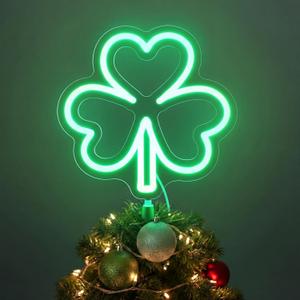 Tuanse Lighted St. Patrick's Day Tree Topper Decorations 11 Inch LED Irish Neon Sign Decorations Green Decor with Battery Operated or USB Powered for Party St. Patrick's Day Holiday (Shamrock)