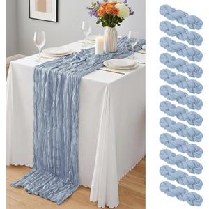 12 Pack Dusty Blue Cheesecloth Table Runner 10Ft, Gauze Table Runners 21.5 x 120 inch,Semi Sheer Cheese Cloth Fabric Runner Bulk for Wedding,Party,Baby Shower,Bridal Shower