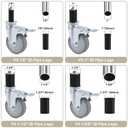 ERKOON 3 Inch Prep Table Caster Wheels Set, 4 Heavy Duty Expanding Stem Casters Fit 7/8", 1", 1-1/2", 1-5/8" Tube Leg with Brake for Stainless Steel Table, Cart, Furniture Legs, Kitchen Workbench