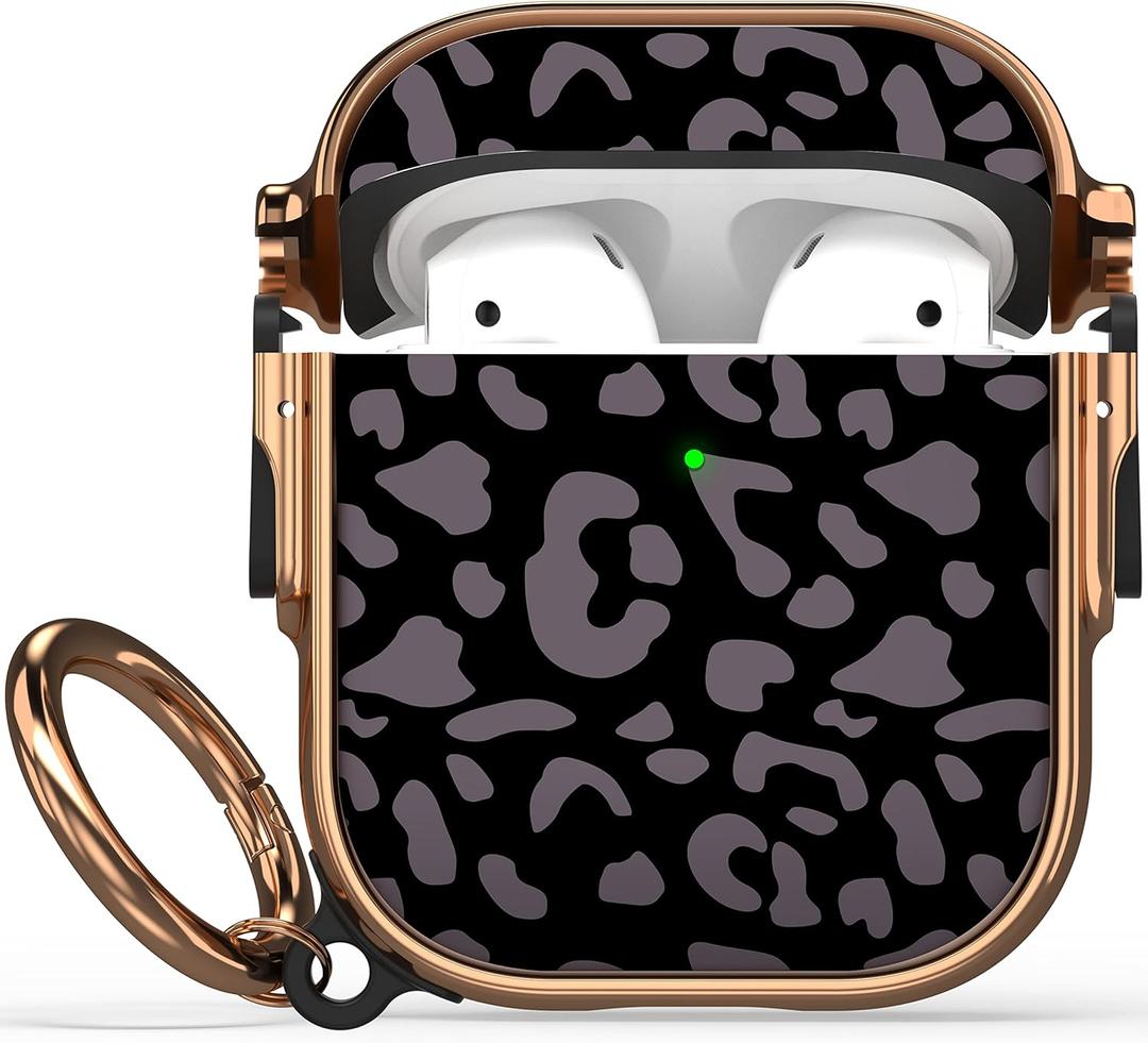 Maxjoy for AirPods Case with Lock, Cute AirPod Case Lock Hard Protective AirPods 2 Cover for Women Men with Keychain Clip for AirPod 2nd 1st Generation Cover 2&1, Grey Leopard