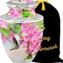 Aesthetic Hummingbird Cremation Urns - Handcrafted Funeral Decorative Urns for Adult Male and Female Ashes - 200lbs Burial Urns with Velvet Bag (Aesthetic Hummingbird No Medallion Fast Shipping)