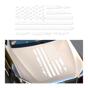 Wevdn Distressed American Flag Sticker, 11.8" × 23.6" Waterproof Patriotic Old Glory Military Grunge Sticker, Universal Car Door Wall Window Windshield Decoration Sticker (White)