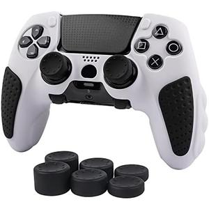 Skin for DualSense Edge, Ergonomic Soft Anti-Slip Silicone Controller Grip Cover Case Accessories Set for PlayStation 5 DualSense Edge Controller with Thumb Grip Caps (White Black)