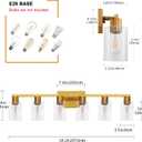Gold 6 Light Bathroom Vanity Light Brush Gold Bathroom Light Fixtures Brass Vanity Lights for Bathrrom Large Wall Sconce with Clear Glass Shade E26 Socket