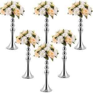 Sabary 6 Pcs Wedding Flower Stand Metal Flower Centerpieces Stand for Table Vase Arrangement Rack Candleholder for Wedding Reception Dinner Table Party Decor(15 In,Silver)