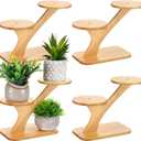 4 Pcs Bamboo Plant Stand for Indoor 3 Tiers Succulent Windowsill Shelf Small Tabletop Plant Flower Holders for Home Garden Patio Lover Gift Office Living Room Bedroom Decoration