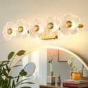 MantoLite Bathroom Light Fixtures Modern Vanity Light Over Mirror Adjustable 3000K-6000K Picture Lights Art Light with Floral Clear Glass Shades for Living Room Bedroom Wall Sconces (5 Light Gold) (Brass)