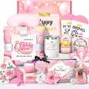 Birthday Gifts for Women, Happy Birthday Gifts Basket for Women Self Care Gift Get Well Soon Gifts, Rose Relaxing Spa Gift Basket with Beach Towel, Woman Birthday Gift for Sister Coworker Her Bestie