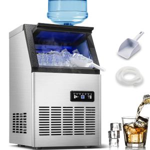 120LBS/24H Commercial Ice Maker Machine, Freestanding Stainless Steel with Adjustable Ice Thickness & LCD Control,40 Cubes/Cycle,Self-Cleaning,Quiet Operation for Home,Restaurant,Bar