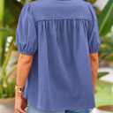 PRETTYGARDEN Women's 2026 Summer Button Down Shirts Short Lantern Sleeve V Neck Cotton Cute Tops Dressy Casual Blouses (Blue, M)