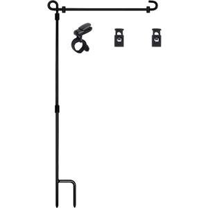HOOSUN Garden Flag Stand, Premium Garden Flag Pole Holder Metal Powder-Coated Weather-Proof Paint with one Tiger Clip and two Spring Stoppers without flag
