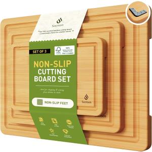 Bamboo Cutting Board Set Non Slip Feet Over Sink Kitchen Gadgets Seller 2024 First Apartment Essentials New Home Must Haves Things Stuff Accessories House Warming Decor Housewarming Hostess Host Gifts (3-Piece, Natural)