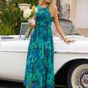 ZESICA Women's Summer Sleeveless Floral Maxi Dress 2026 Casual Crewneck Mesh A Line Flowy Boho Beach Party Long Dresses XL