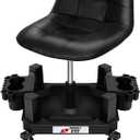 Rolling Stool with Wheels, Adjustable Shop Stool Mechanic Seat, Garage Shop Roller Work Chair, Mobile Rolling Seat with Tool Tray, 2 Cup Holders, 4" Casters, 350 LBS, Heavy-Duty, Black