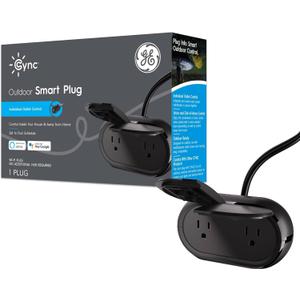 GE Cync Smart Plug, Outdoor Bluetooth and Wi-Fi Outlet Socket, Weather Resistant Plug, Works with Alexa and Google, Black (1 Pack)