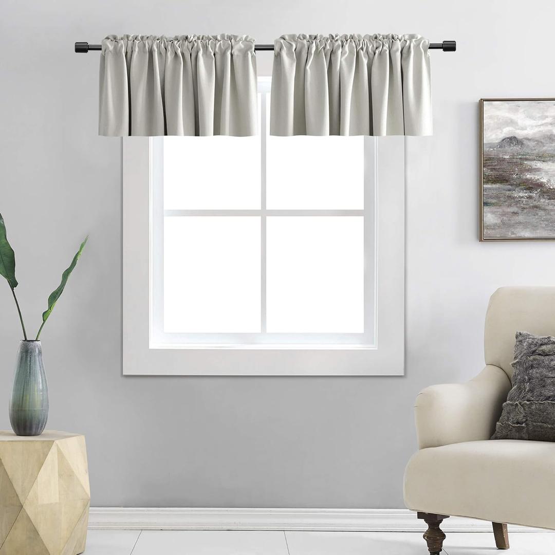 DONREN Light Grey Valance - Kitchen Valances for Small Window with Rod Pocket (2 Panels,42 by 12 Inch)