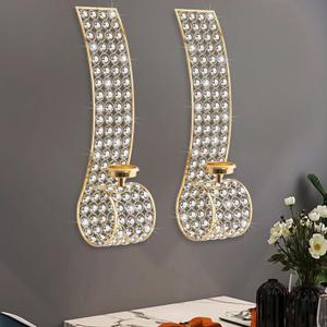 Crystal Wall Candle Sconces Gold Tealight Candle Holder for Wall Bead Metal Candle Centerpiece Dcor for Party Wedding Anniversary, Set of 2 (17.5H x 3.8L x 4.5W)