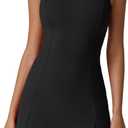 QINSEN Womens Crew Neck Tennis Dress Sleeveless Side Slit Golf Athletic Dress Build in Shorts with Pockets (Medium, Black)