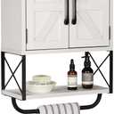 RUSTOWN Farmhouse Rustic Medicine Cabinet with Two Barn Door,Wood Wall Mounted Storage Cabinet with Adjustable Shelf and Towel Bar, 3-Tier Cabinet for Bathroom, Living Room(Vintage White)