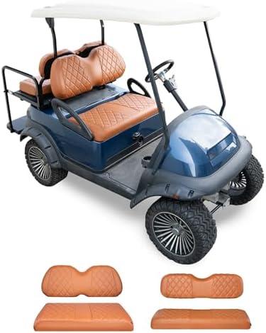 NOKINS 4PCS Golf Cart Seat Covers Kit, Front and Rear Seat Covers Fits Club Car Precedent Standard Seat Cushion, Club Car Vinyl Diamond Seat Covers Accessories, No Staples (All Brown)