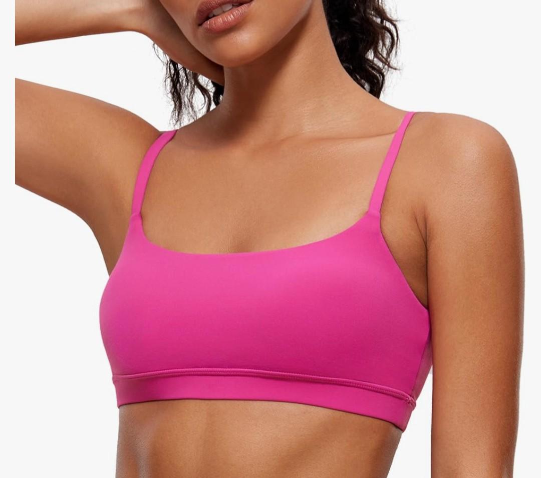 CRZ YOGA Butterluxe Adjustable Spaghetti Strap Sports Bras for Women - Scoop Neck Wireless Padded Yoga Workout Crop Top, M