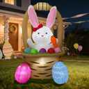 InfeasJoiy 6FT Bunny Flower Basket Inflatable Easter Decoration with Built-in LED Lights, Suitable for Patios, Lawns, and Terraces.