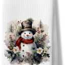Vintage Christmas Snowman Kitchen Towels, Rustic Winter Botanical Snowman Dish Towels for Kitchen, Farmhouse Christmas Decorative Hand Towels for Bathroom Kitchen,16x24In