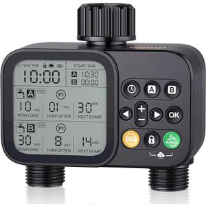 Sprinkler Timer for Outdoor Garden Hose, 2 Outlet 8 Programmable Water Timer with Rain Delay & Manual/Automatic Modes, Weatherproof Irrigation System for Yard Lawn, Large LCD Display Sprinkler Timer for Outdoor Garden Hose, 2 Outlet 8 Programmable Water Timer with Rain Delay & Manual/Automatic Modes, Weatherproof Irrigation System for Yard Lawn, Large LCD Display