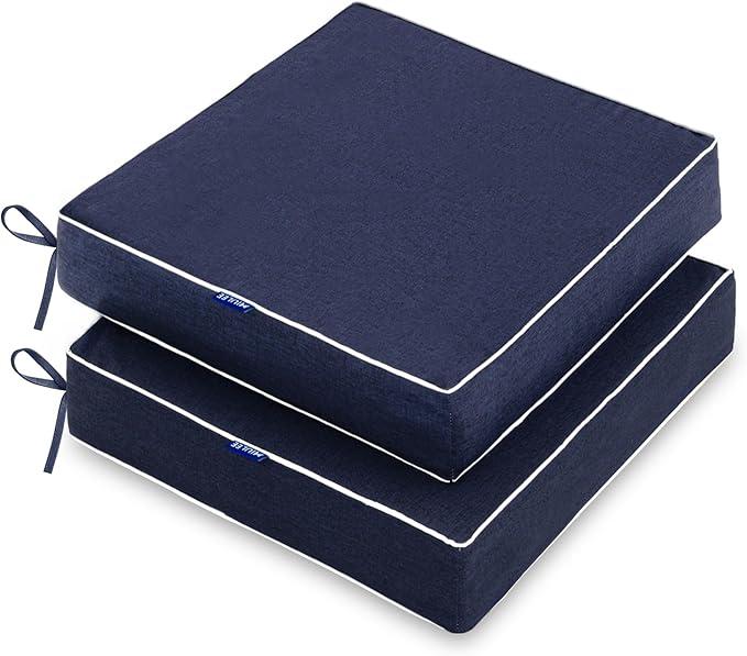 MIULEE 22 x 22 x 3 Inch Outdoor Chair Cushions, Waterproof Seat Cushions for Patio Furniture Garden with Ties Patio Chair Cushions Set of 2, Navy