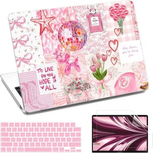 AKIT Compatible with MacBook Air 13 inch Case 2026 2025 2024 2023 2022 M5 M4 M3 M2 A3449 A3240 A3113 A2681, Laptop Hard Shell Cover with Screen Protector + Keyboard Cover for Mac Air 13.6 - Pink World
