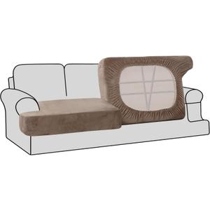 H.VERSAILTEX Stretch Velvet 2 Piece T Cushion Sofa Slipcovers - Individually Fitting Cushion Covers for 2 Cushion Couch - Stay in Place (Taupe)