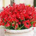 JEMONG Artificial Flowers Outdoor UV Resistant Fake Plants Indoor Outside Hanging Planter Home Garden Decor, 16 Bundles (Red-Daffodil)