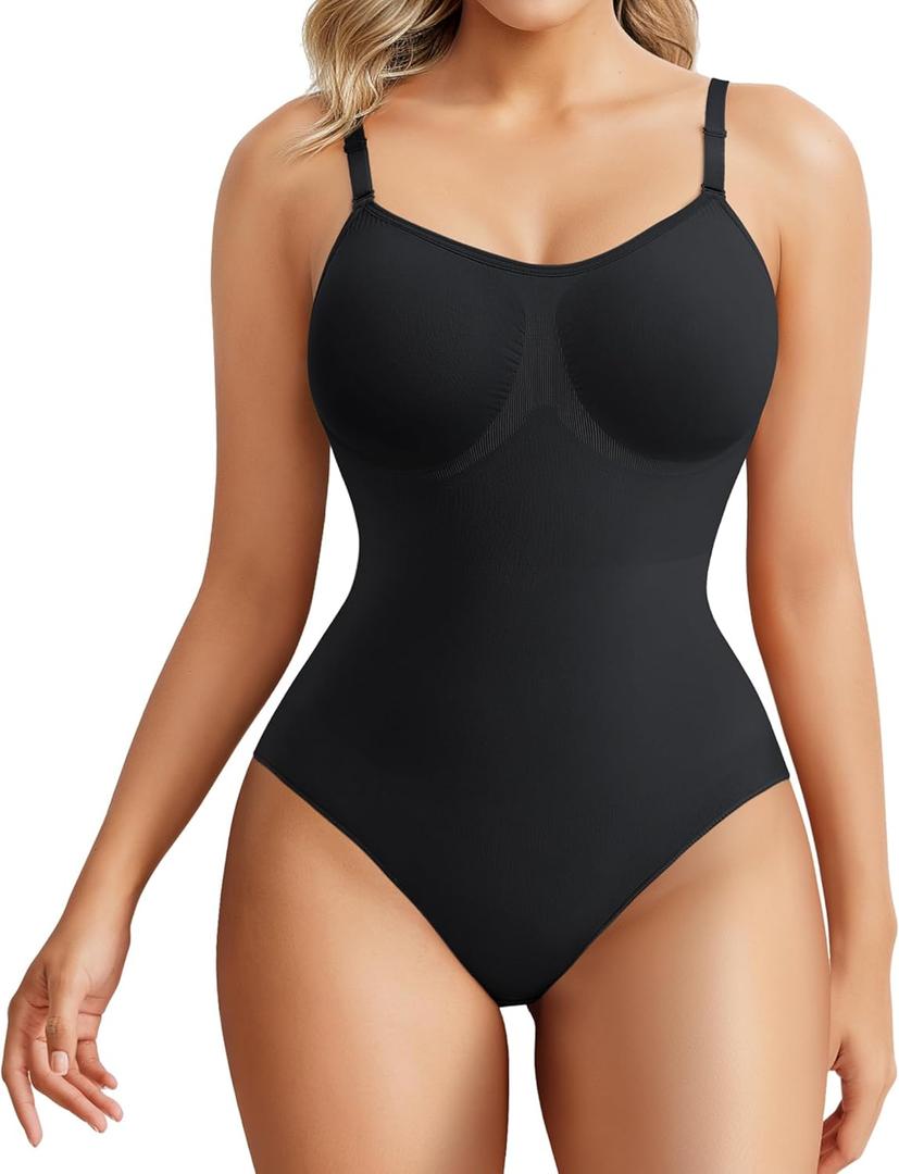 Nebility Shapewear Bodysuit for Women Tummy Control Body Shaper Seamless Sculpting Snatched Waist Trainer Body Suit (Medium, Black)