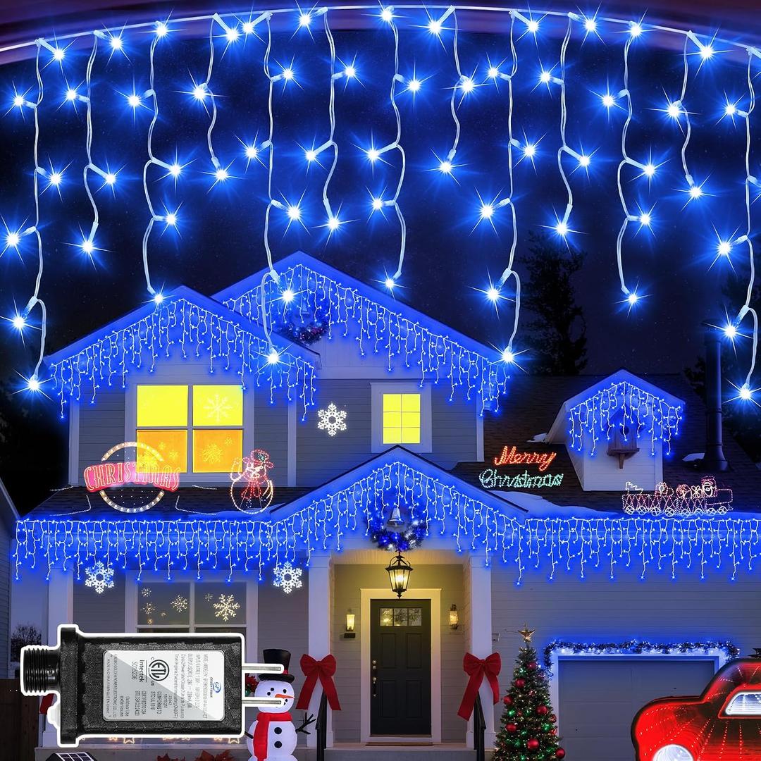 810 LED Christmas Lights Outdoor 82FT with 180 Drops, Christmas Decorations Hanging Lights 12 Modes, Dimmable Outsite Fairy String Lights for Wedding Party Holiday Winter Wonderland Decor Blue