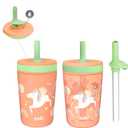 Zak Designs Unicorn Kelso Tumbler Set,Leak-Proof Screw-On Lid with Straw, Bundle for Kids Includes Plastic and Stainless Steel Cups with Bonus Sipper, 3pc Set, Non-BPA