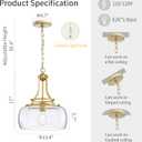 WUZUPS Chandelier Rustic Farmhouse Industrial Round Ceiling Pendant LED Light Fixture with Clear Glass Shades for Dining Room Kitchen Island Foyer Entryway, H 17" x W 13.4", E26 Base, Gold