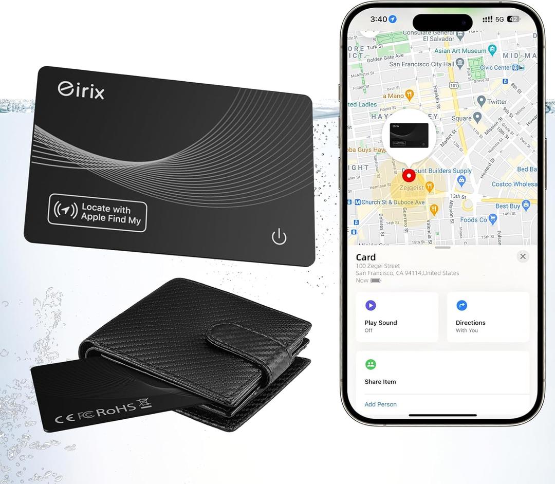 Wallet Tracker Card,Thin Finder, Item Finder Works with Apple Find My (iOS Only), IP68 Waterproof Item Locator for Luggage Tags, Passports, Bags (1 Black)